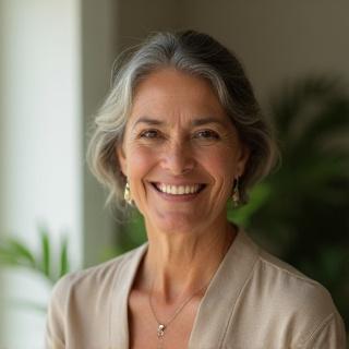 Retrato de la Dra. Elena Ortiz, Ginecóloga y Maestra de Yoga, sonriendo cálidamente.